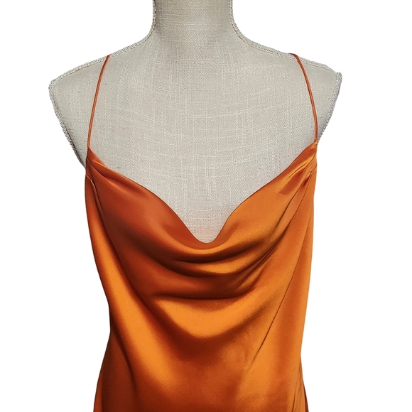 BANANA REPUBLIC Satin Slip Dress Womens Small Orange Cowl Neck Midi NWT Formal - Picture 4 of 10